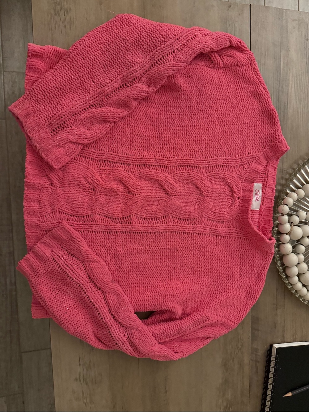 Justice Cable Knit Scoop Neck Sweater - Hot Pink